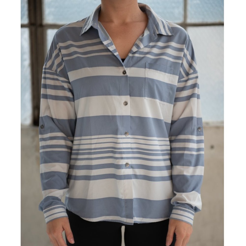 PrAna striped button down top, S